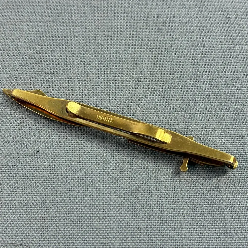 Vintage SWANK Sword Dagger Tie Clip Gold Tone Mother of Pearl Handle Mens